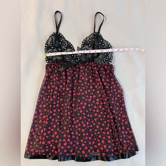 Red & Black Hearts‎ Sheer Babydoll Chemise Lingerie Women’s Size Small - Picture 5 of 8